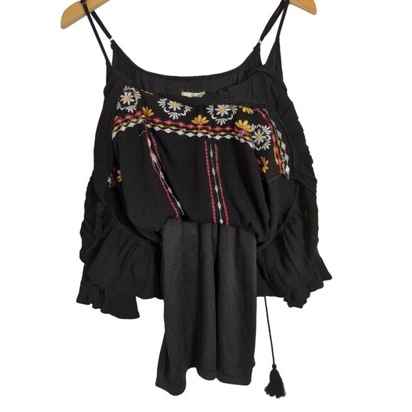 Exist Mini Tunic Dress Womens S Black Boho Southwestern Festival Embroidered - Picture 5 of 12